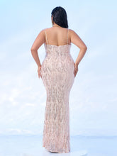 Plus Size Rose Gold Spaghetti Prom Dress